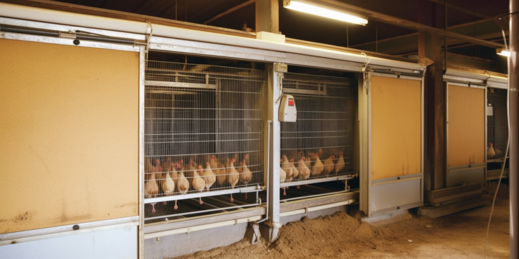 porte automatique dans un élevage de poules